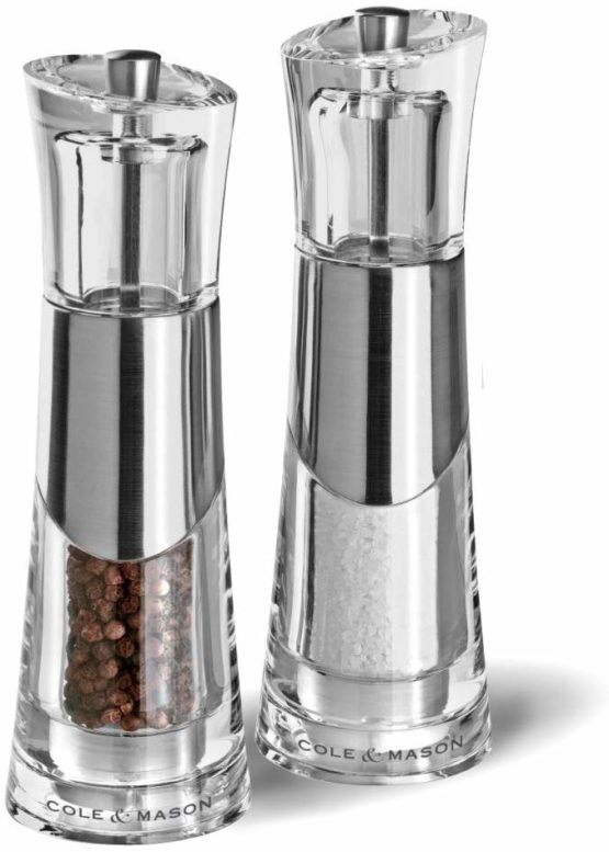 Cole & Mason H57273P Bobbi Salt and Pepper Mills | Precision+ | Chrome/Acrylic | 185mm | Gift Set | Includes 2 x Salt and Pepper Grinders | Lifetime Mechanism Guarantee