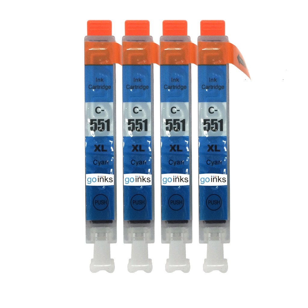 4 Go Inks Cyan Ink Cartridges to replace Canon CLI-551C Compatible / Non-OEM for PIXMA Printers High Capacity