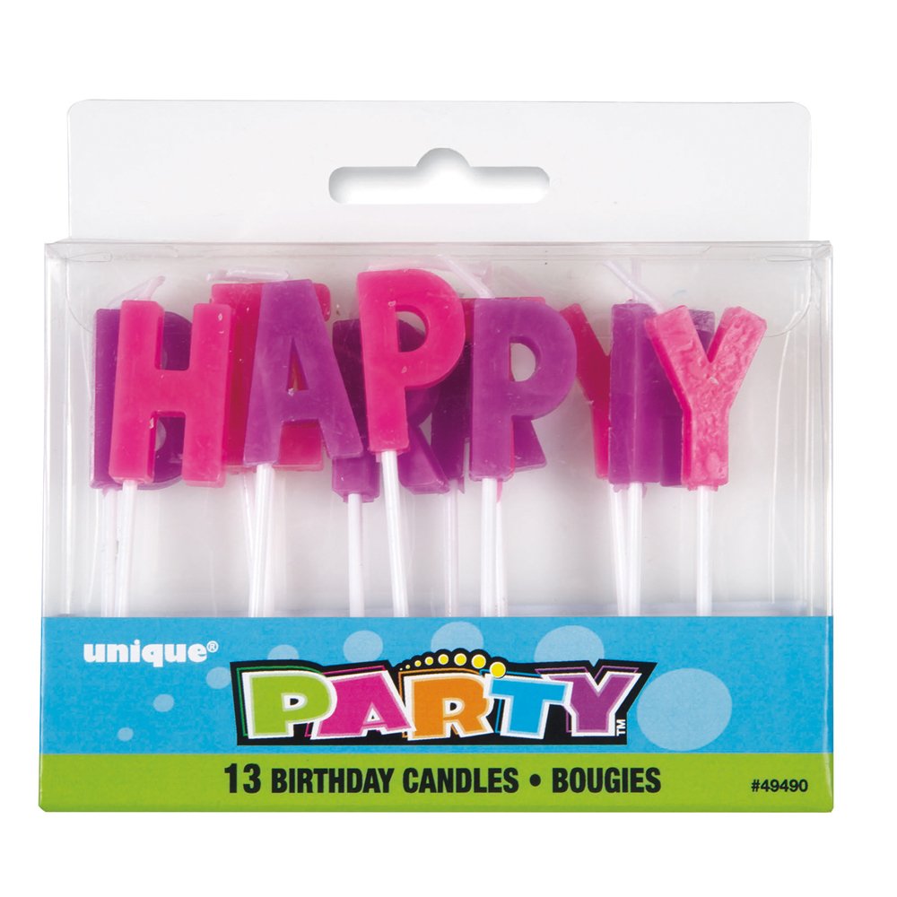 Unique Party 49490 - Purple & Pink Letter Happy Birthday Candles, Set of 13, 3"