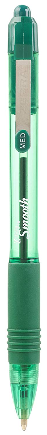 Zebra Pen Z Grip Green Pens Ballpoint, Smooth & Comfortable with Pocket Clip, Retractable Ballpoint with Green Ink