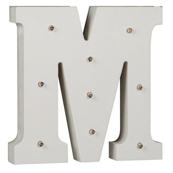 OOTB Illuminated Letter M Light with 9 LED, Wood, White
