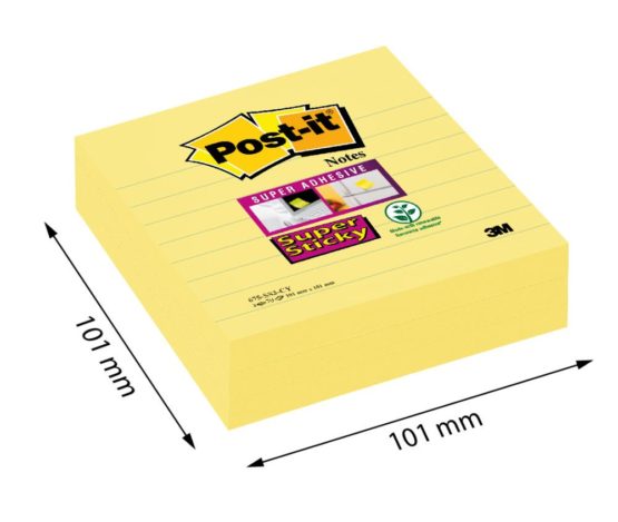 Post-it 101 x 101 mm Super Sticky Lined Notes - Canary Yellow (Pack of 3) - Image 2