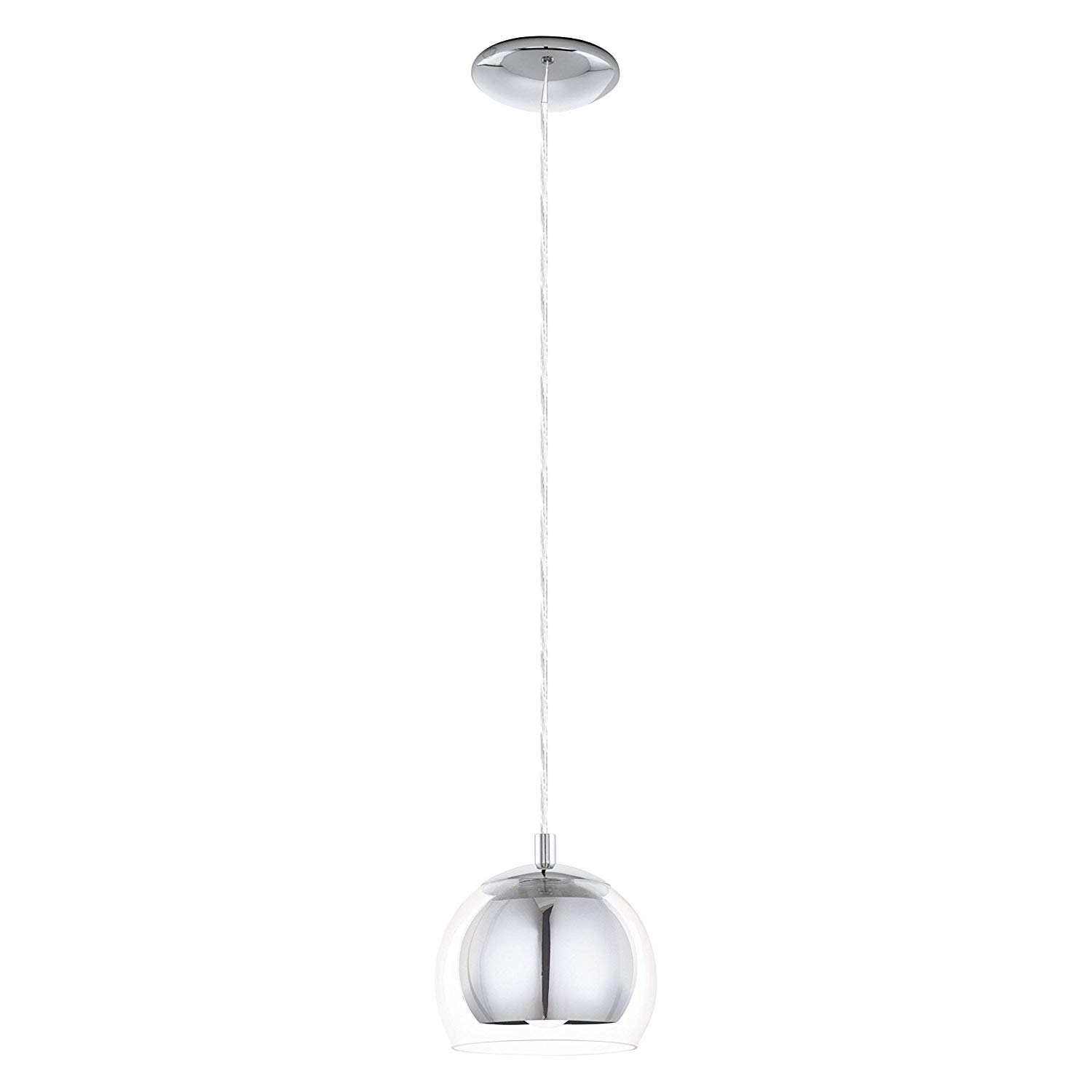 Eglo Pendant Light Rocamar, 1-Light Hanging Lamp, Metal Pendant Lamp in Chrome and Clear Glass, Dining Table Light - Image 2