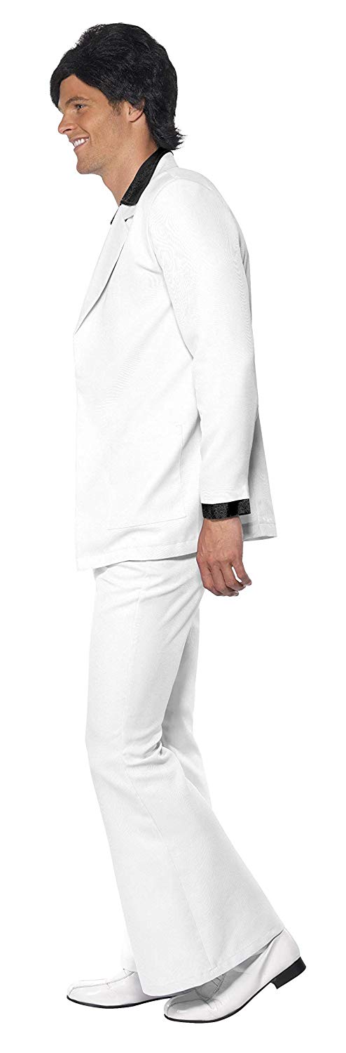 Smiffys 70s Suit Costume, White Jacket with Mock Shirt, Waistcoat & Trousers, 1970's Disco Fancy Dress, 1970s Dress Up Costumes - Image 2