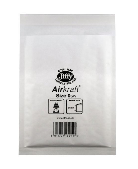 Jiffy JL-0 140 mm x 195 mm Bubble Lined Peel and Seal Airkraft Postal Bags (Size 0), White, Pack of 100