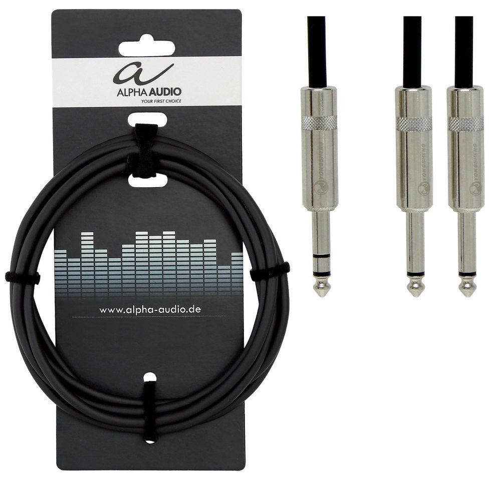 GEWA Insert cable Pro Line 3m, black, REAN plug, 1x 6.3 mm stereo jack - 2x 6.3 mm mono jack, 190725, Schwarz
