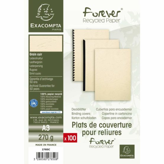 Exacompta Forever Recycled Rigid Presentation Covers, A3, Leather Grain Effect - Ivory, Pack of 100 - Image 3