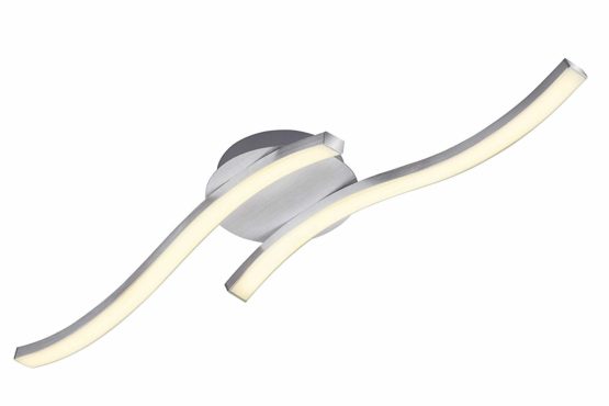 Briloner Leuchten Ceiling light, wavy ceiling lamp, 2-bulbs, 2 x 6W, warm white light, 55.4 cm, aluminium coloured