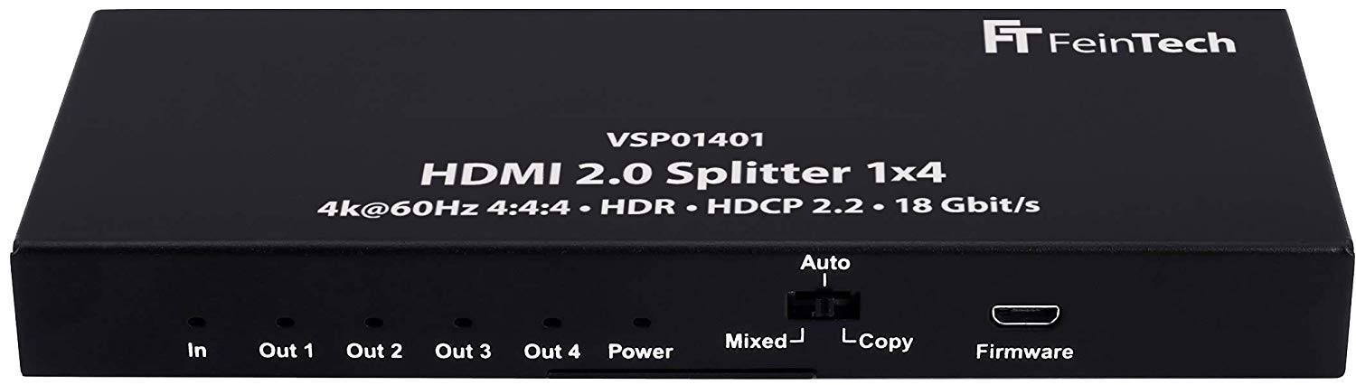 FeinTech VSP01401 HDMI 2.0 Splitter 1 in 4 out distributor Ultra-HD 4K@60Hz YUV 4:4:4 HDR HDCP 2.2 EDID 18 Gbps