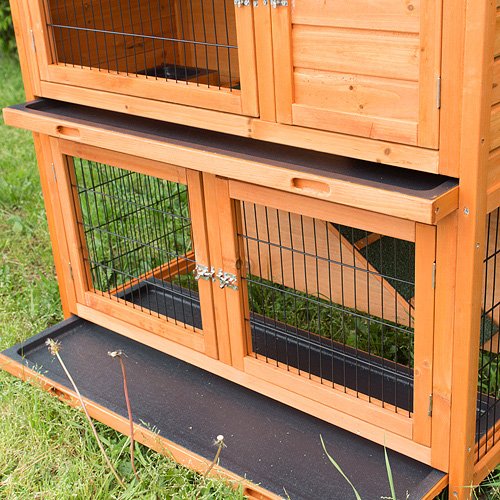 BUNNY BUSINESS Double Decker Rabbit/Guinea Pig Hutch with Sliding Trays, 41-inch, Brown, 108 cm L x 52 cm W x 23 cm H - Image 4