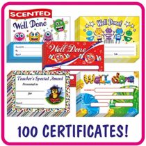 100 Mixed Scented Smelly Well Done Teachers Special Award Motivational Childrens Pupils Teachers School Reward Certificates Value Pack A5 Primary Teaching Services