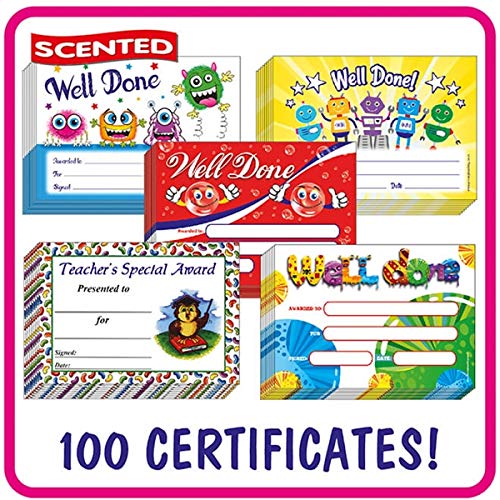 100 Mixed Scented Smelly Well Done Teachers Special Award Motivational Childrens Pupils Teachers School Reward Certificates Value Pack A5 Primary Teaching Services