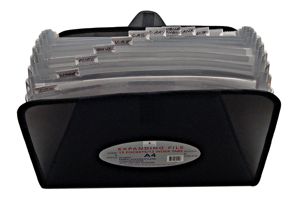 Cathedral Products 13 Pocket Expanding File - Durable Polypropylene Pockets with Sturdy Fabric Construction - Black