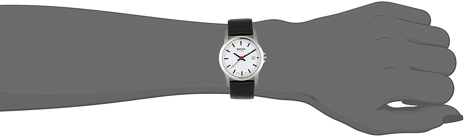 Boccia Ladies Quartz Watch with White Dial Analogue Display and Black Leather Strap B3080-07, White/Black - Image 3