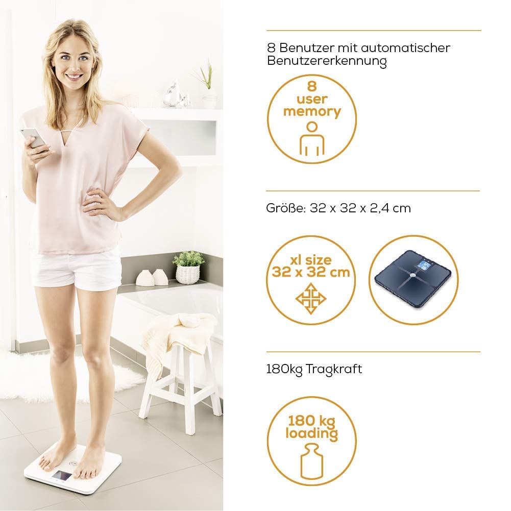 Beurer BF950 Body Analysis Bathroom Scale with App - Black, 32 x 32 x 2,4 cm - Image 4