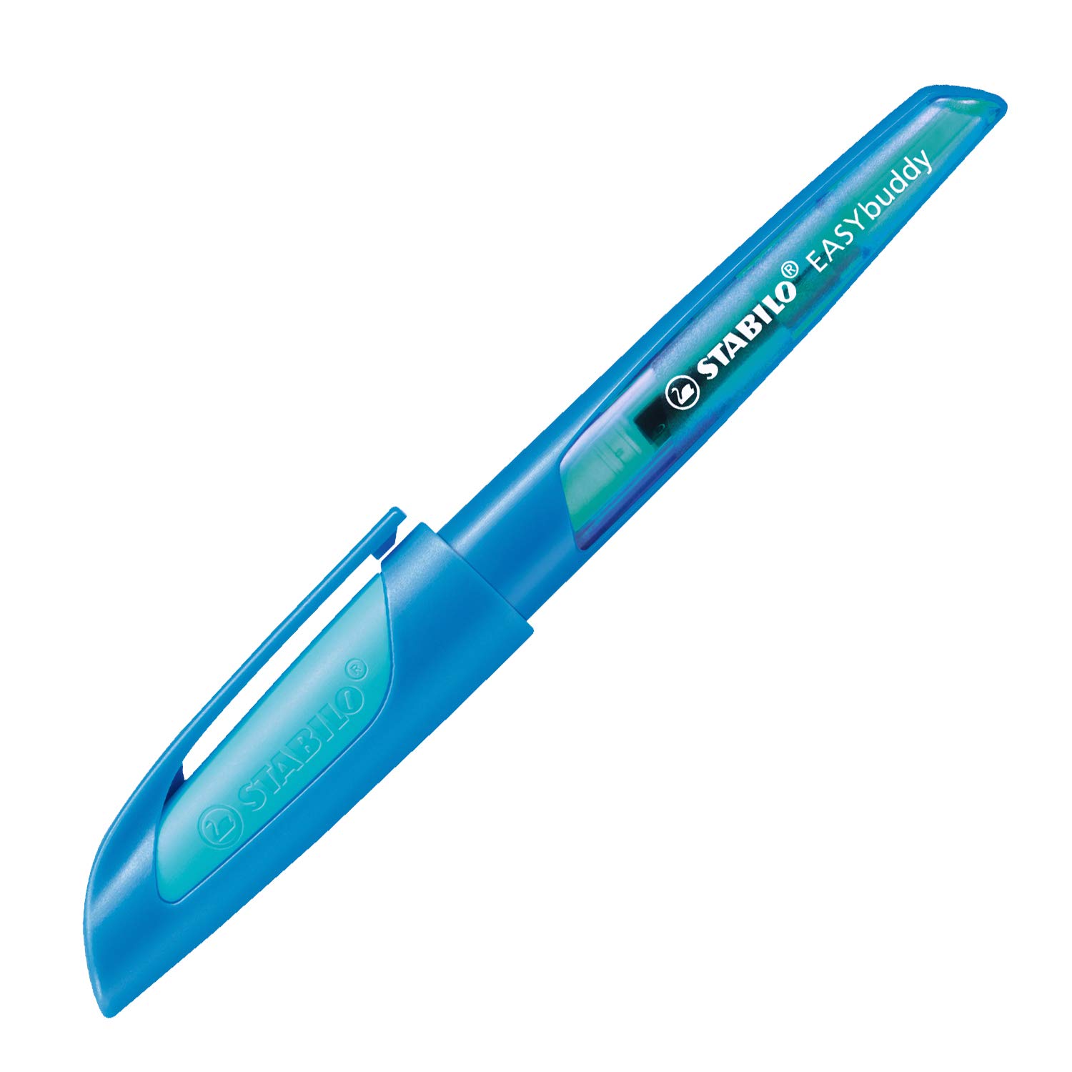 STABILO Ergonomic School Fountain Pen EASYbuddy - A-Nib (Beginner) - Right-Handed - Pack of 1 - Dark Blue/Light Blue - Image 2