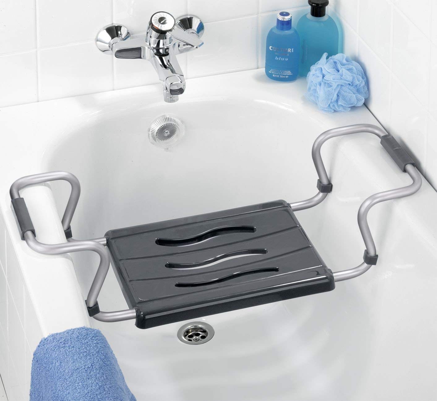Maximex 73392500 Bathtub-seat Secura Anthracite-extendable, 150 kg Load-Bearing Capacity, Metal-Aluminium, 55-65 x 18 x 26 cm, Silver - Image 3