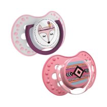 LOVI 2X Baby Silicone Soother 0-3 Months | Pack of 2 | Hygenic Cover | Protects The Sucking Reflex | Dynamic Tip | Boiling Water Sterilization | Indian Summer Collection | Pink