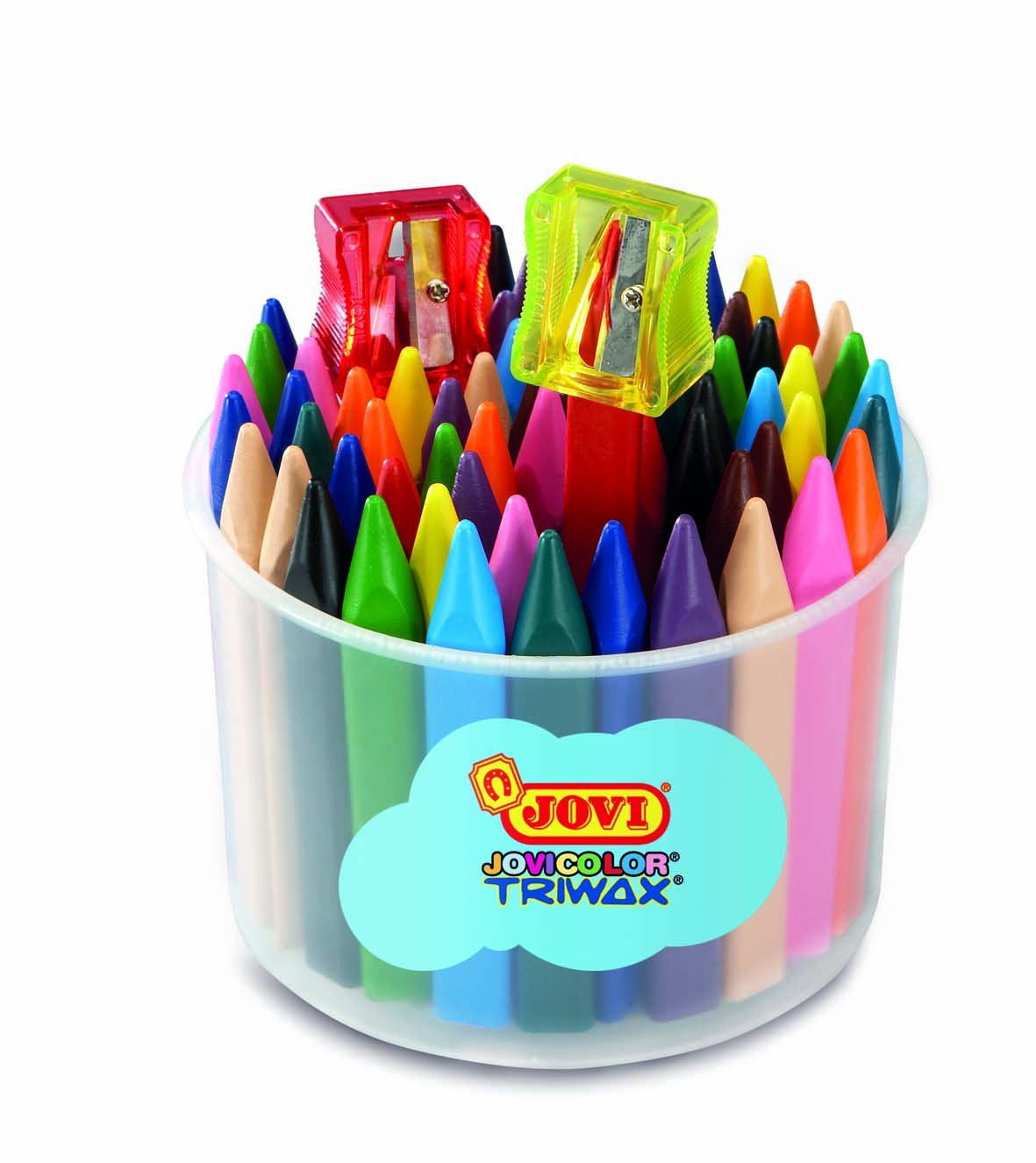 Jovi Triwax 973/72 Triangular Crayons Pack of 72 Assorted Colors with 2 Sharpeners