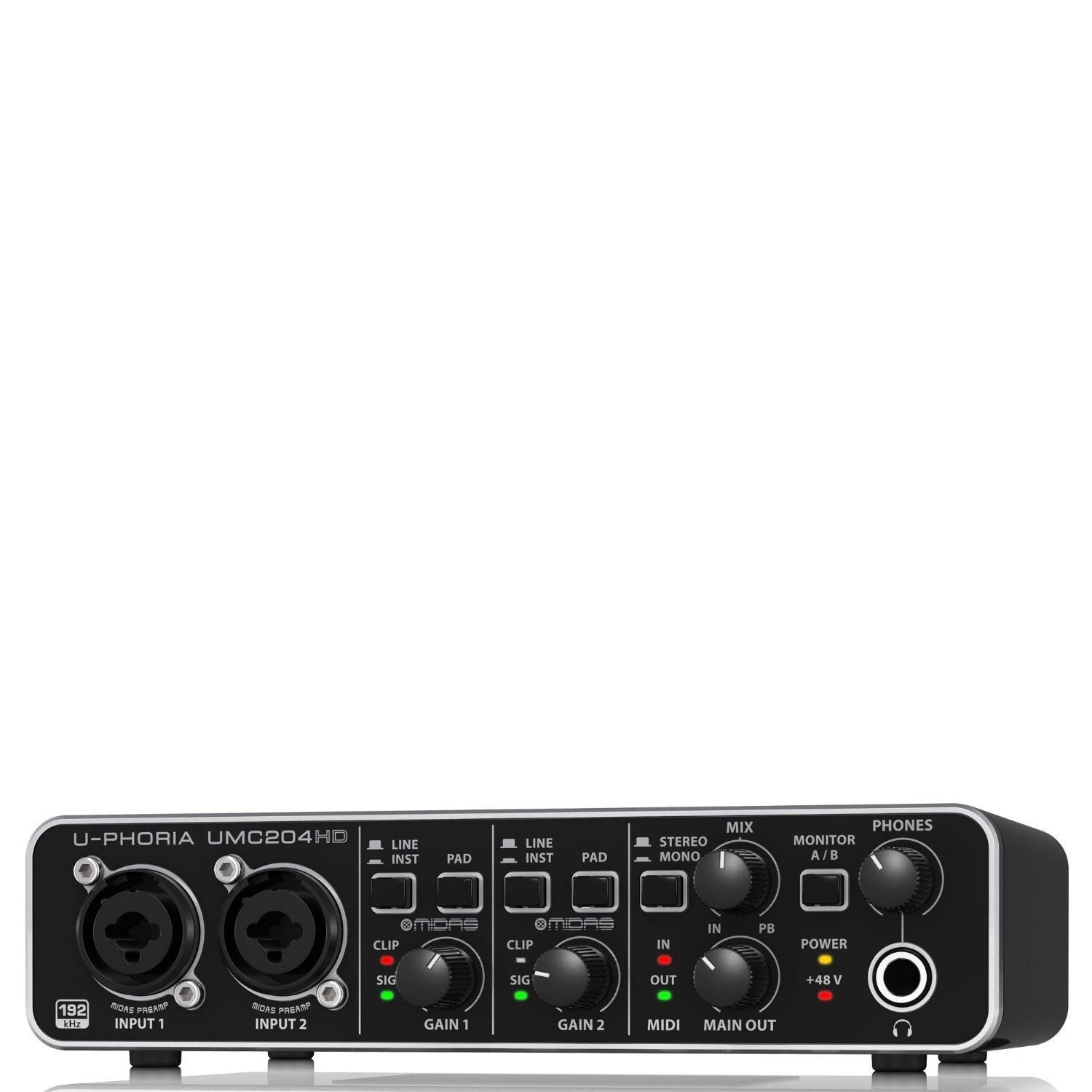 Behringer UMC204HD Audiophile 2x4, 24-Bit/192 kHz USB Audio/MIDI Interface with Midas Mic Preamplifiers, Black