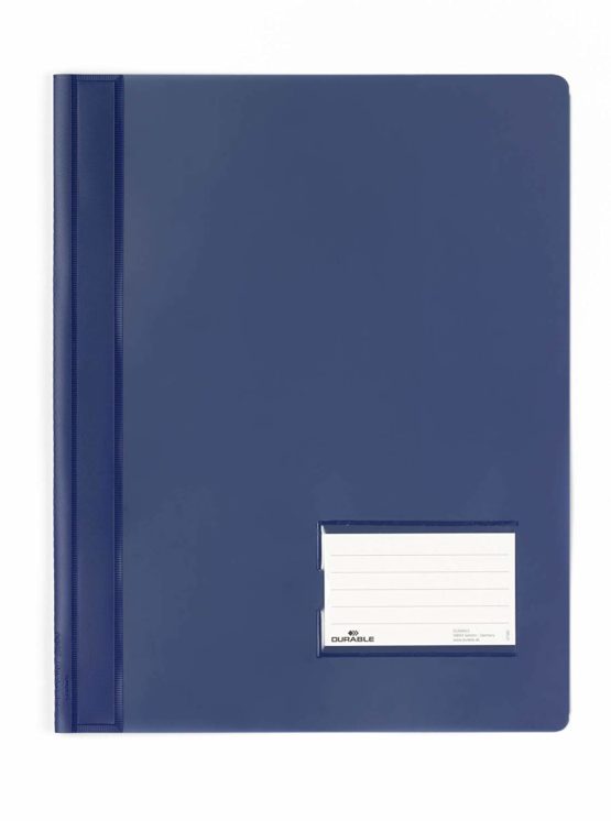 Durable DURALUX A4 Document Folder Dark Blue | Made From High Quality PVC | Extra Wide for Filing Punched Pockets | Pack of 25
