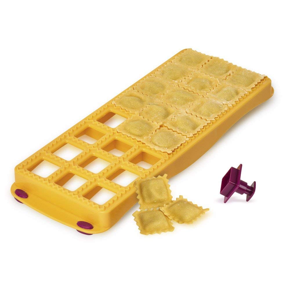 Metaltex 24-Piece Square Shape Ravioli Mould with Filling Ejector, Silver, 252322, 24 Ravioli