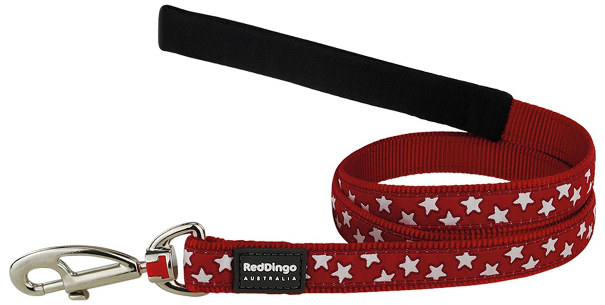 Red Dingo Padded Handle Dog Lead 1.2m Design, Stars Red, Extra Small 15mm - Image 2