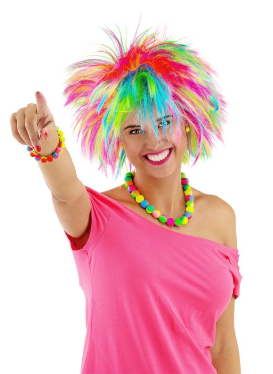 Folat 26726 Wig Spikes Rainbow, Multi Colors, One Size