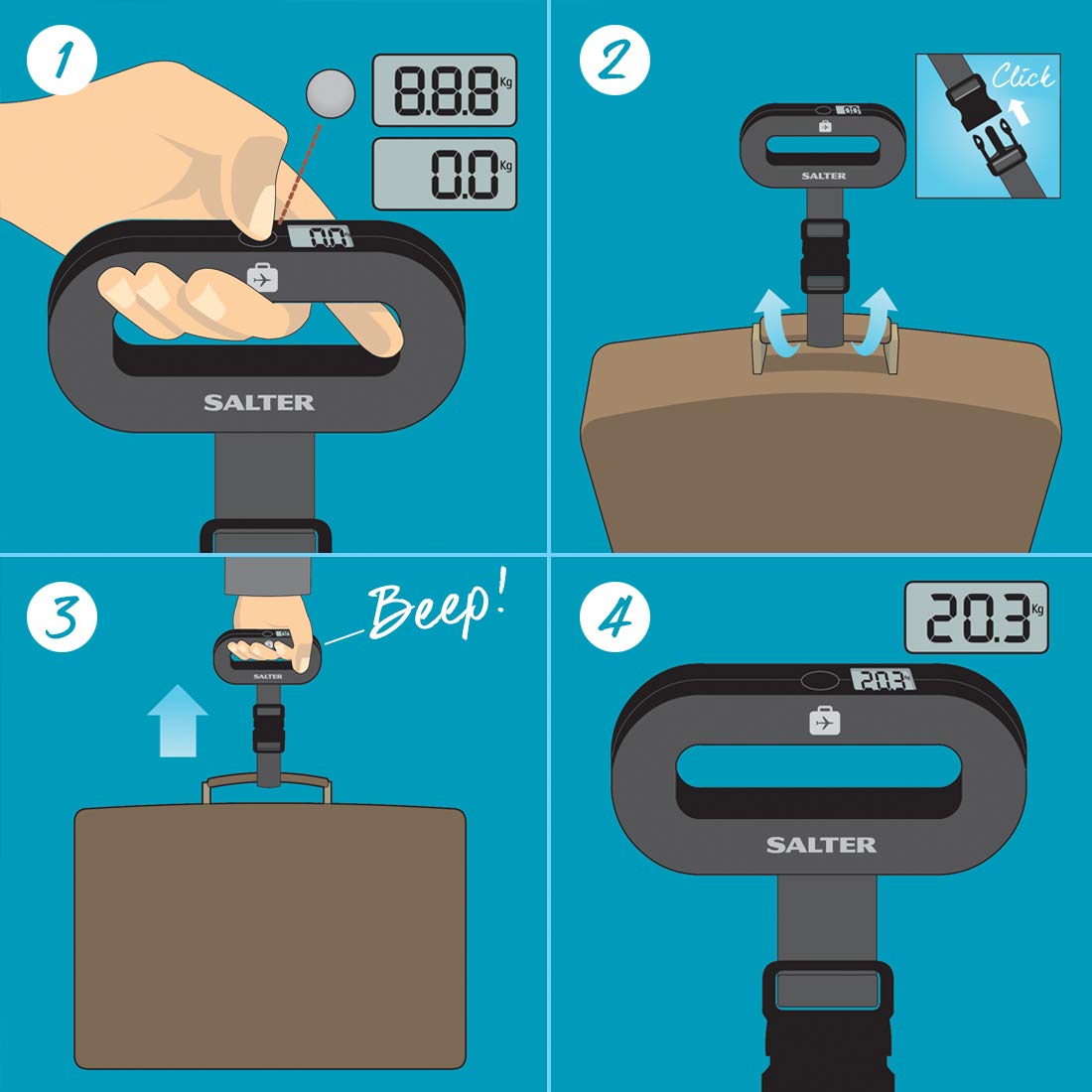 salter soft touch black luggage scale