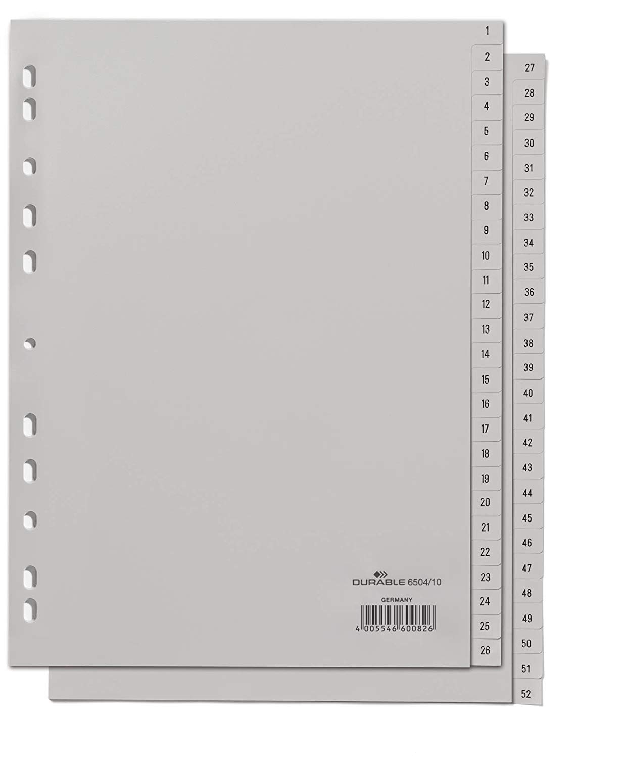 Durable 1-52 Polypropylene Index Dividers, grey