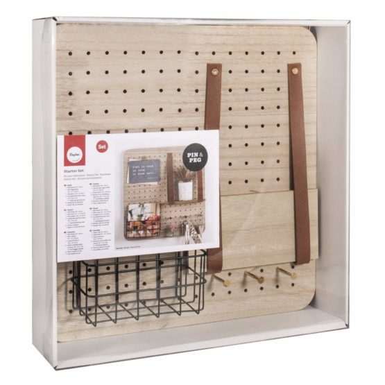 Rayher 62878000 Pegboard Starter Kit, Memo Board with Shelf and Storage Bin, MDF Wall Panel 40x40x2.5cm - Image 3