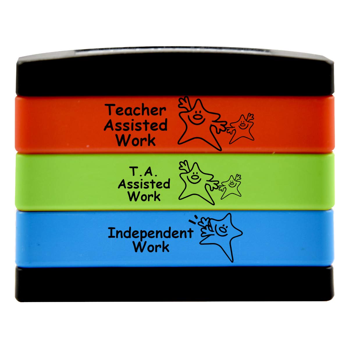 SuperStickers Multi Message 3-in-1 Stamp Stack for Teachers: Teacher Assisted Work/TA Assisted Work/Independent Work in Green