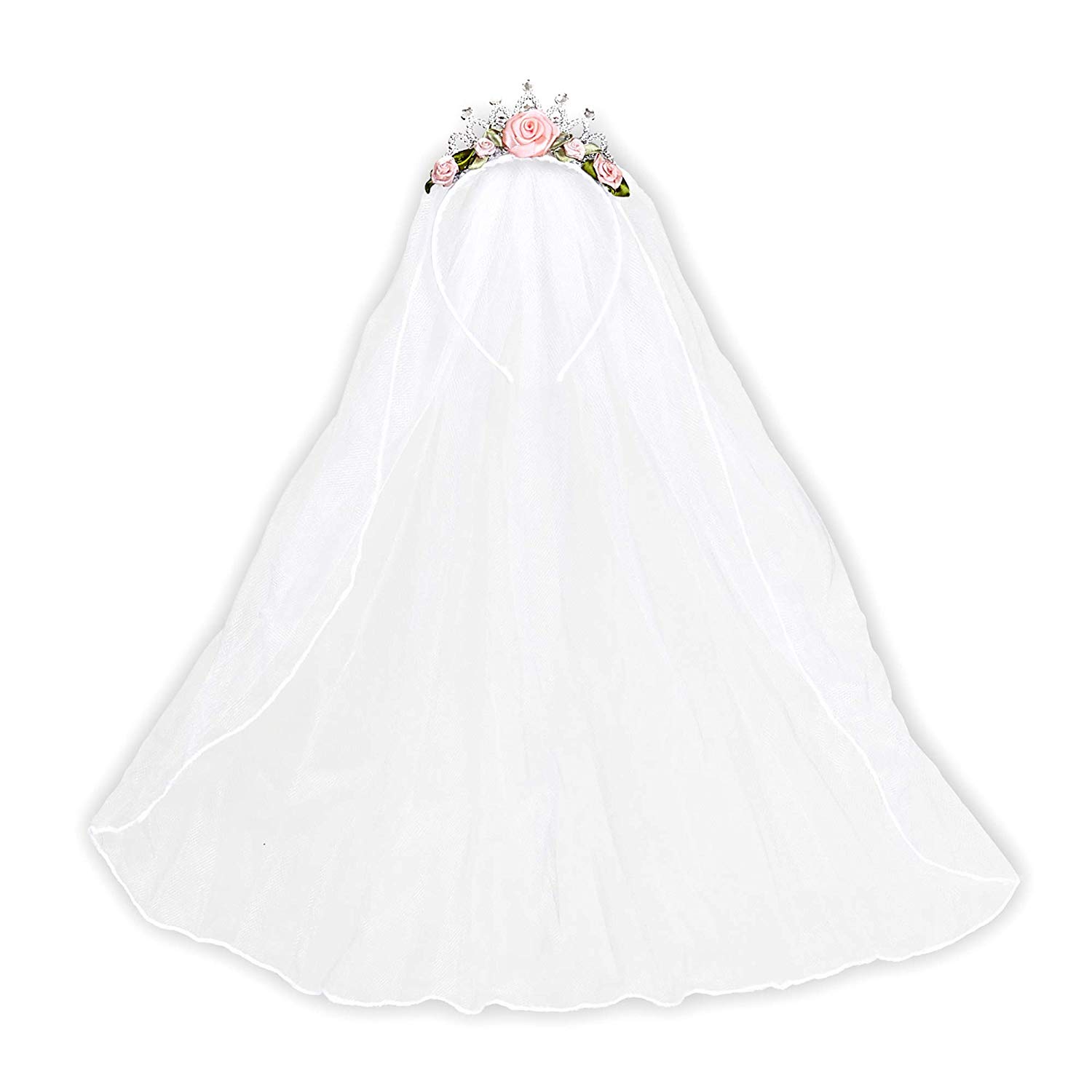 Widmann 07063 Tiara with Bridal Veil with Roses and Diamonds for Adults One Size, Multi-coloured - Image 2