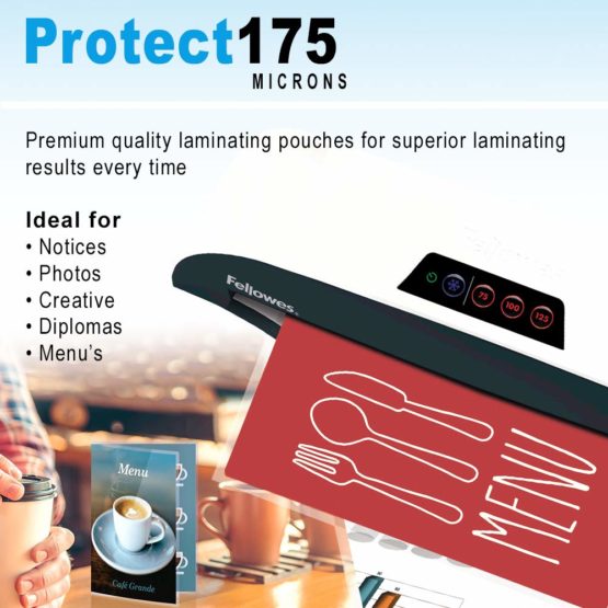 Fellowes Protect A3 175 Micron Glossy Laminating Pouches (Pack of 100), 5308803 - Image 3