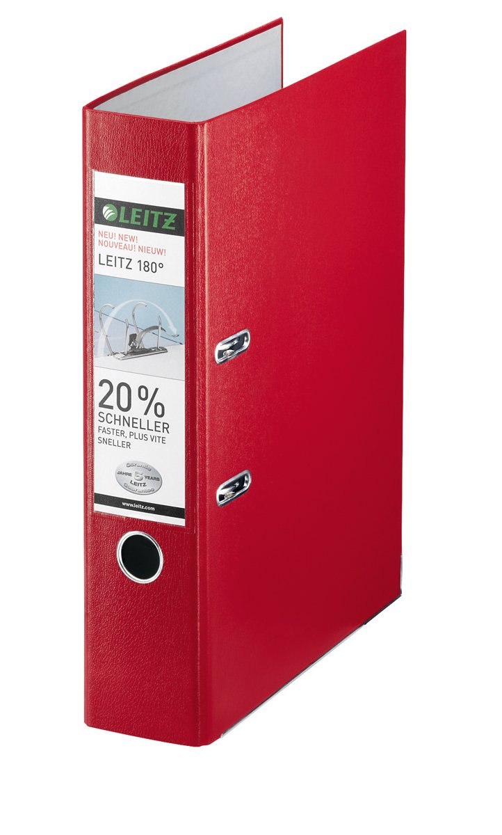 Leitz Lever Arch File, Red, Plastic, Foolscap, 8 cm spine, 11100025