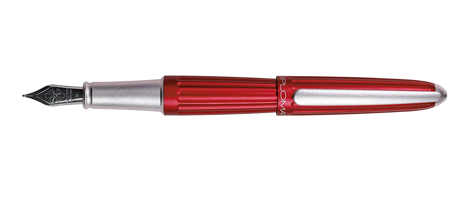 Diplomat - Aero - Fountain Pen in Stainless Steel - Medium - Burned Red - Resistant and Elegant - High End - 5 Years Warranty