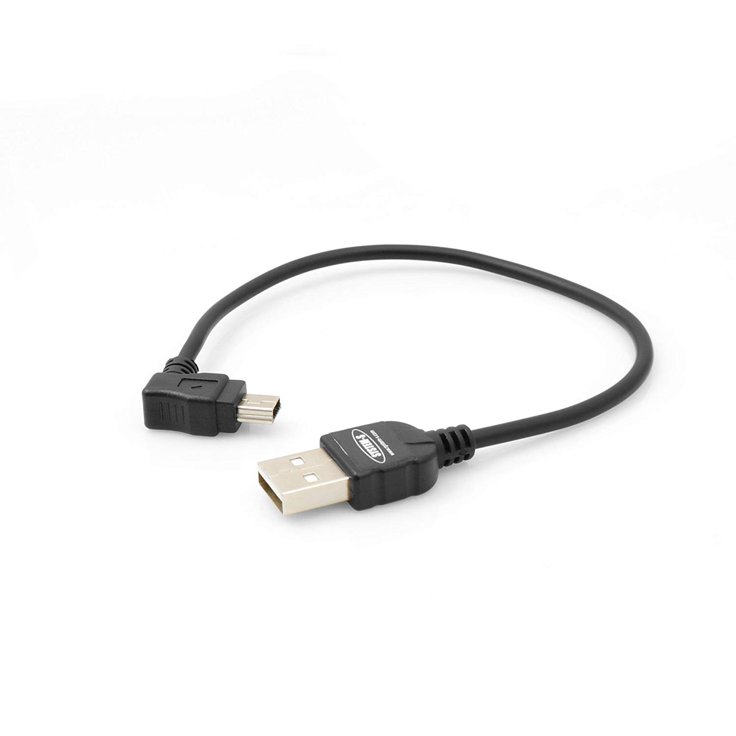 System-S Mini USB Cable with 90 Degree Angled Plug and Cable 20 cm, Black