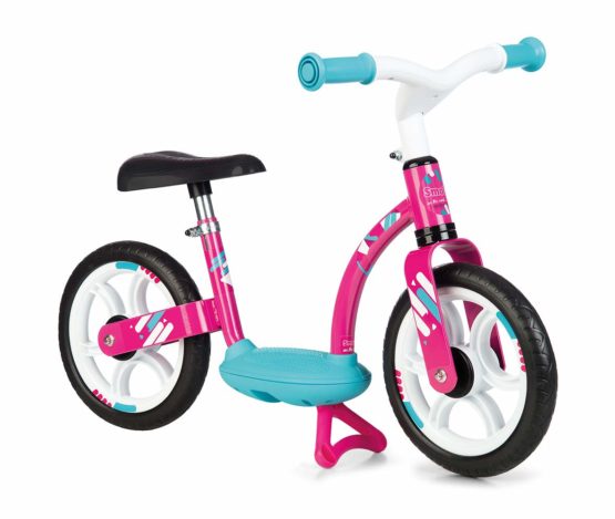 Smoby - Balance bike (pink/blue) - for children aged 2 and up, height-adjustable children's balance bike (76 x 39 x 49 cm) with footboard and stand - Image 2