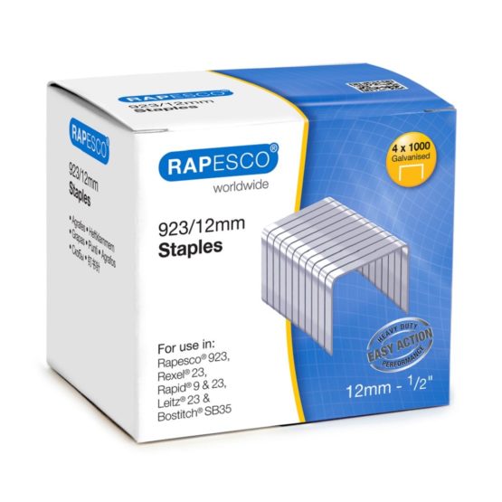 Rapesco S92312Z3 923/12 mm (Type 23) Galvanised Staples - Box of 4,000