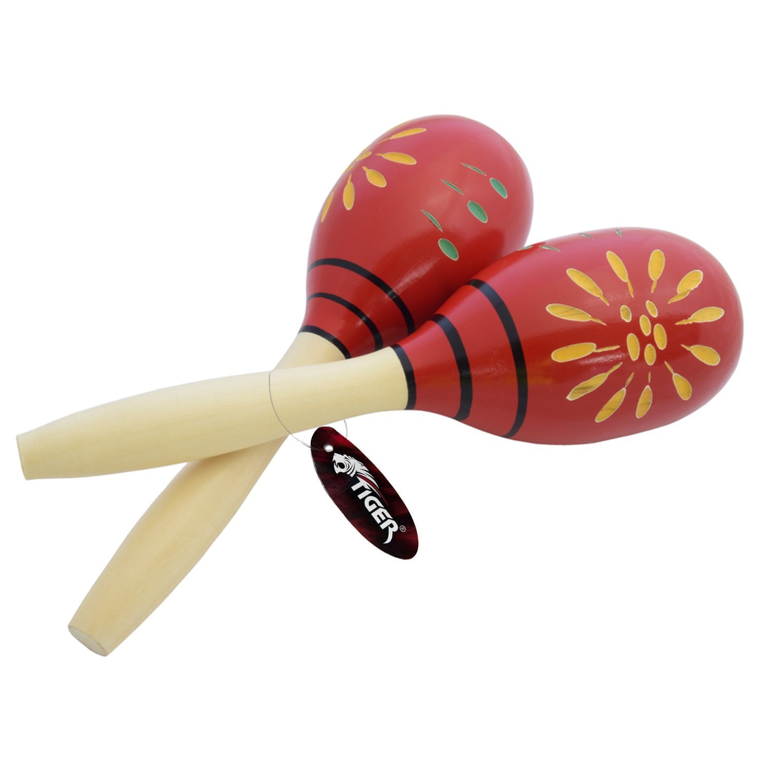 TIGER MAR6-RD Decorated Wooden Maracas - Red - One Pair
