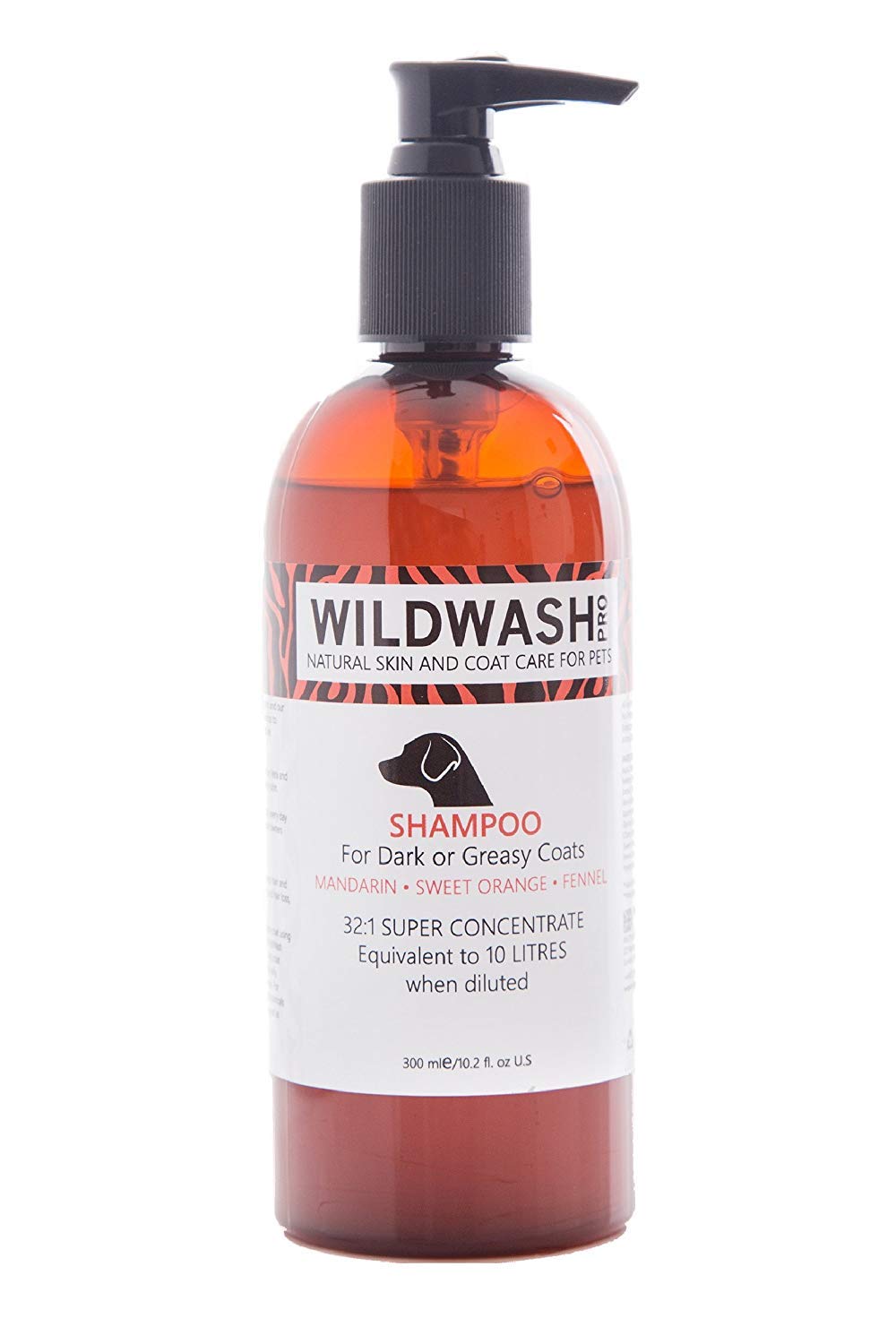 WildWash Dark Coat Shampoo for Dogs 300ml, for Dark or Greasy Hair Prevents Excess Shedding, Natural