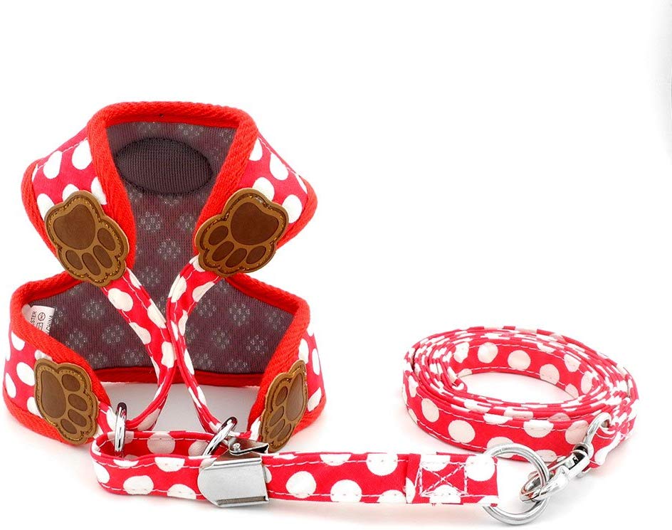SMALLLEE_LUCKY_STORE CWYP00068-Red-S New Soft Mesh Nylon Vest Pet Cat Small Medium Dog Harness Dog Leash Set Leads,Red, S - Image 2
