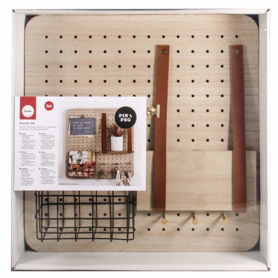 Rayher 62878000 Pegboard Starter Kit, Memo Board with Shelf and Storage Bin, MDF Wall Panel 40x40x2.5cm - Image 2