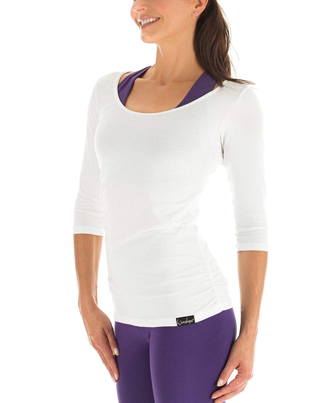 Winshape Women's Fitness Yoga Pilates 3/4-Sleeved Shirt WS4, Womens, Fitness Yoga Pilates Arm Shirt, White, Large