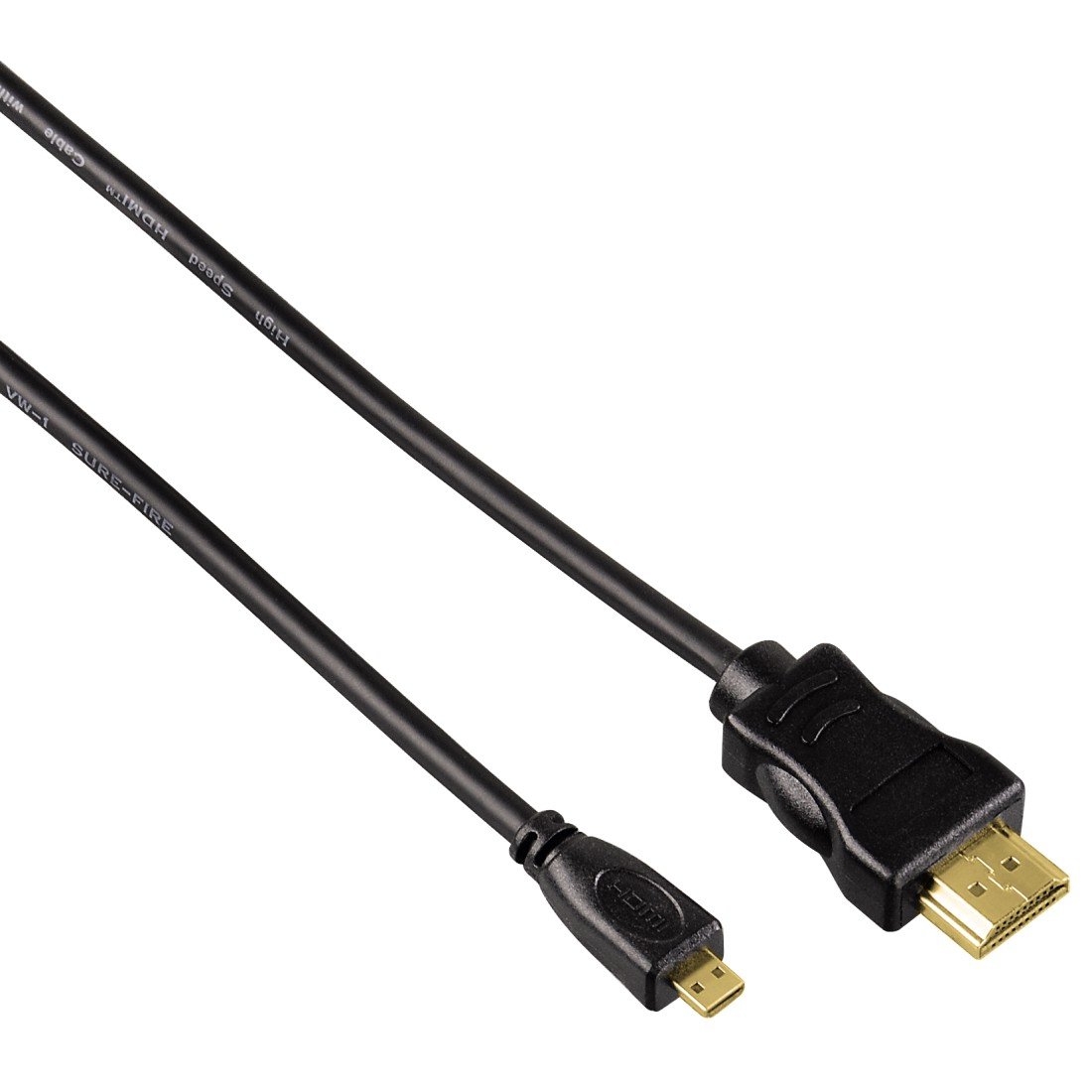 Hama 0.5m High Speed HDMI Cable Type A Plug - Type D (Micro) Plug with Integrated Ethernet Channel, Black, 0.5 Meters