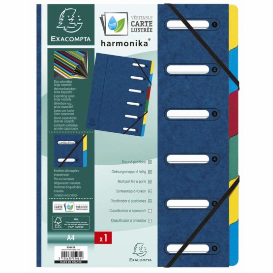 Exacompta Ref - 55062E Harmonika Multipart File, 24.5x32cm for A4 Sized Documents, 6 Tabbed Sections, Expandable Spine, Premium Pressboard Cover in Blue with Multi-Coloured Tabs - Image 2
