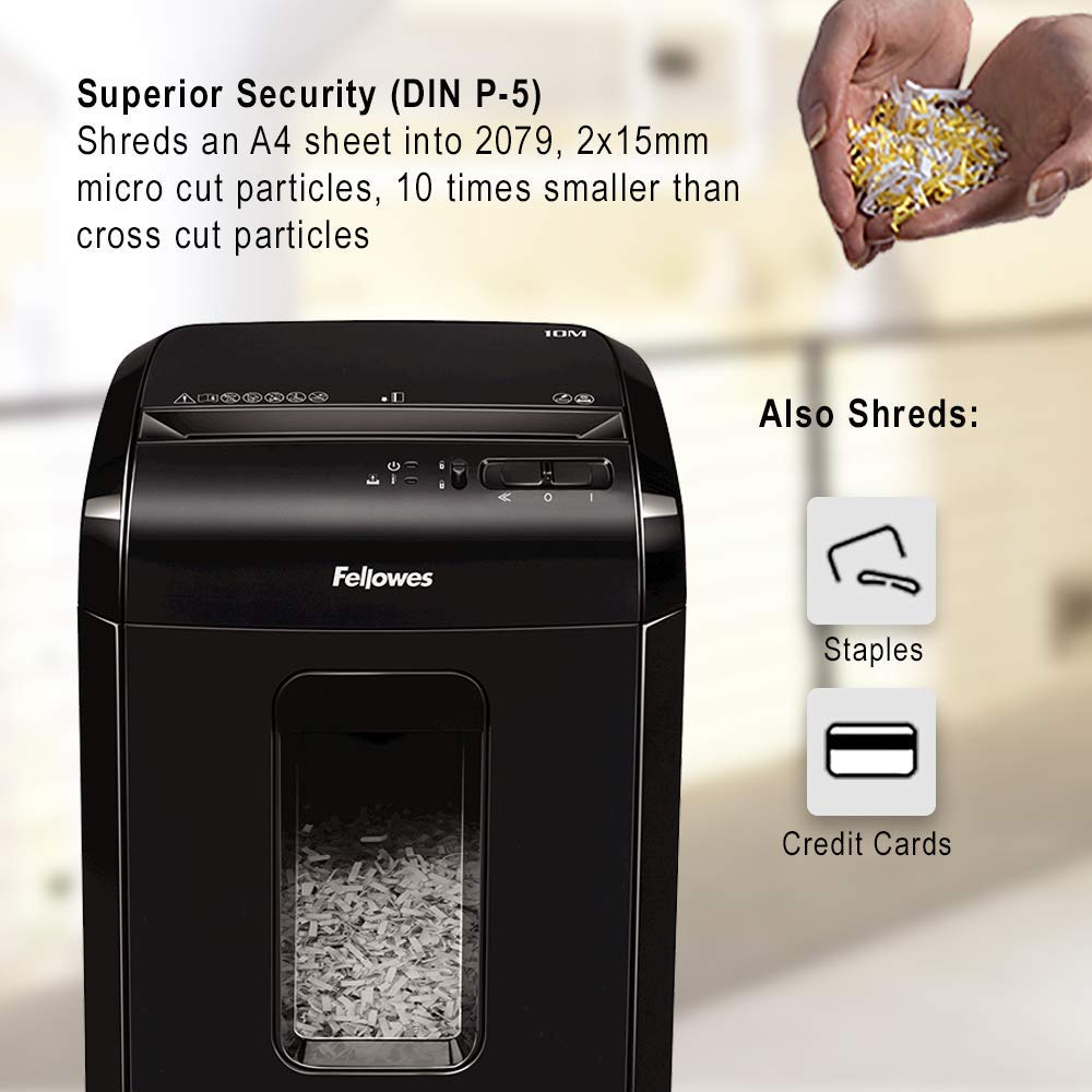 Fellowes Paper Shredder for Home Office Use, 10 Sheet Micro Cut Shredder for Home and Office Use - Image 2
