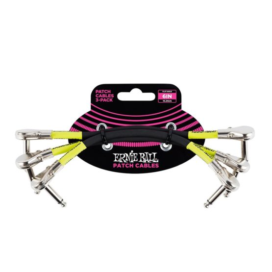 Ernie Ball 6 inch Flat Angle / Flat Angle Patch Cable 3-Pack - Black