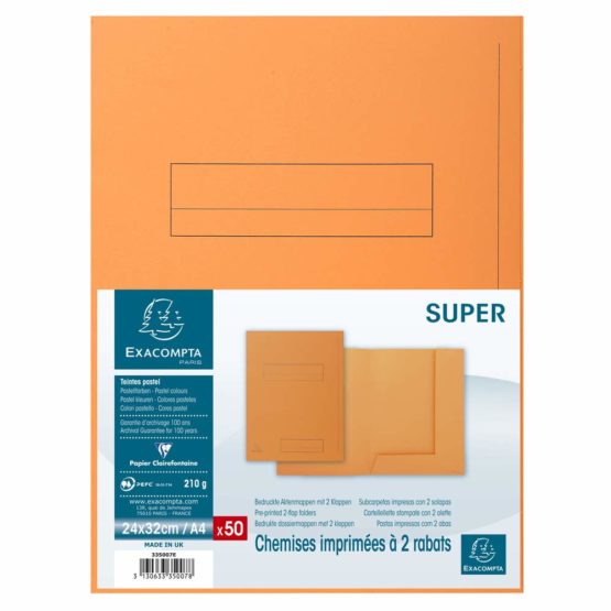 Exacompta - Ref. 335007E - Super 210 Printed 2 Flap Folders, A4 - Orange, Pack of 50 - Image 3