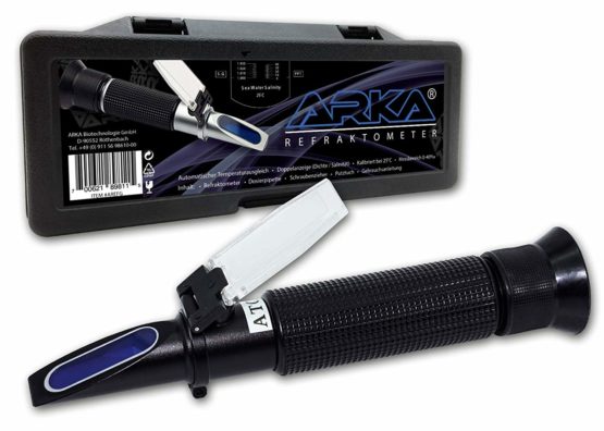 ARKA Aquatics Refractometer - Density Gauge/Salinity with Temperature Compensation Dual Display for Any Marine Aquarium